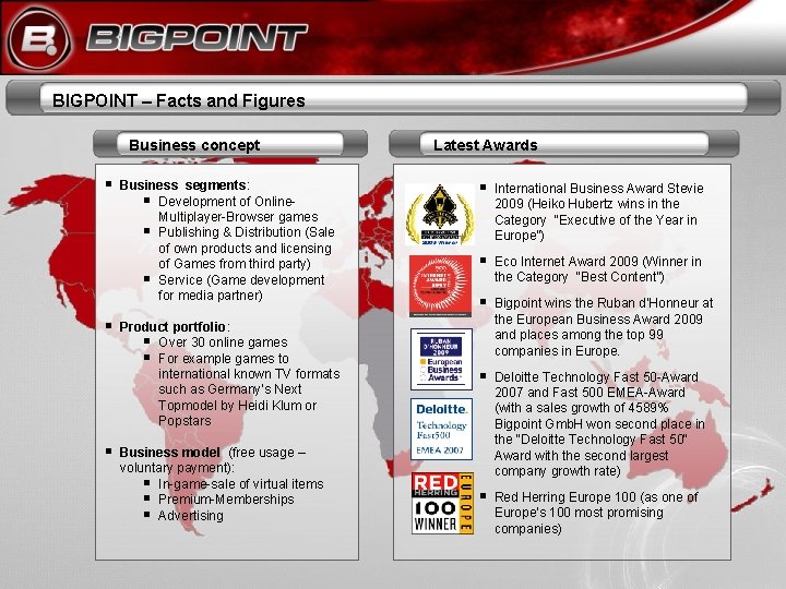 BIGPOINT – Facts and Figures Business concept Business segments: Development of Online. Multiplayer-Browser games