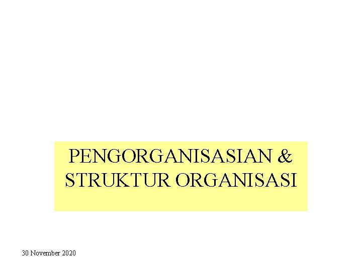 PENGORGANISASIAN & STRUKTUR ORGANISASI 30 November 2020 