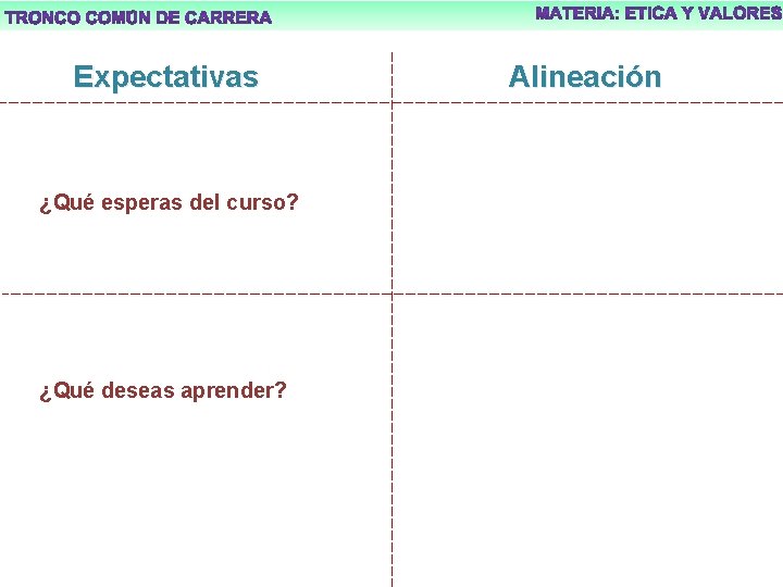 Expectativas ¿Qué esperas del curso? ¿Qué deseas aprender? Alineación 