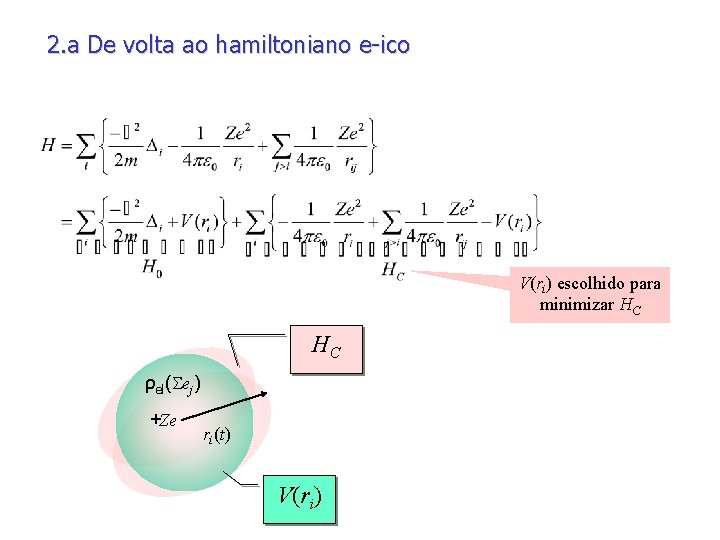 2. a De volta ao hamiltoniano e-ico V(ri) escolhido para minimizar HC HC ρel(Sej) 2. a De volta ao hamiltoniano e-ico V(ri) escolhido para minimizar HC HC ρel(Sej)