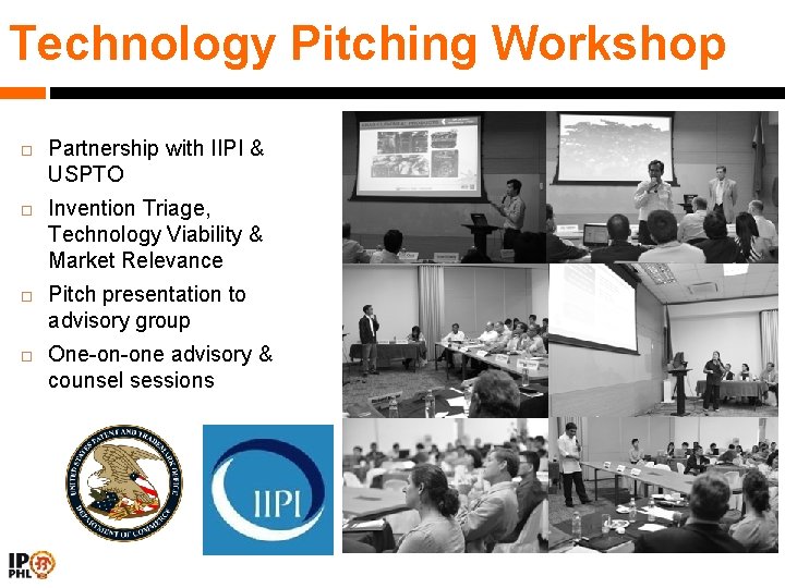 Technology Pitching Workshop Partnership with IIPI & USPTO Invention Triage, Technology Viability & Market