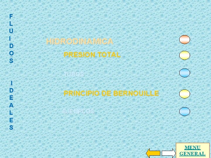 F L U I D O S HIDRODINAMICA PRESION TOTAL TUBOS I D E