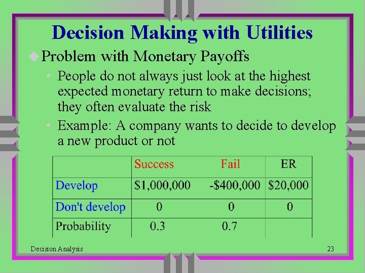 Decision Making with Utilities u Problem with Monetary Payoffs • People do not always Decision Making with Utilities u Problem with Monetary Payoffs • People do not always