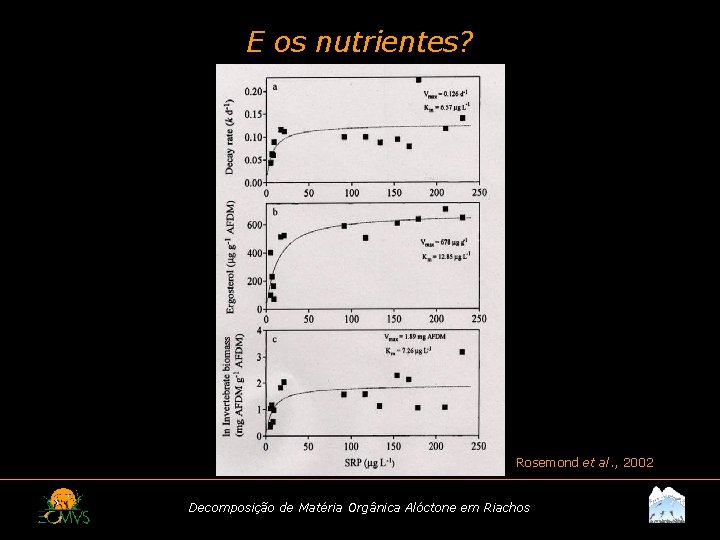 E os nutrientes? Rosemond et al. , 2002 Decomposição de Matéria Orgânica Alóctone em