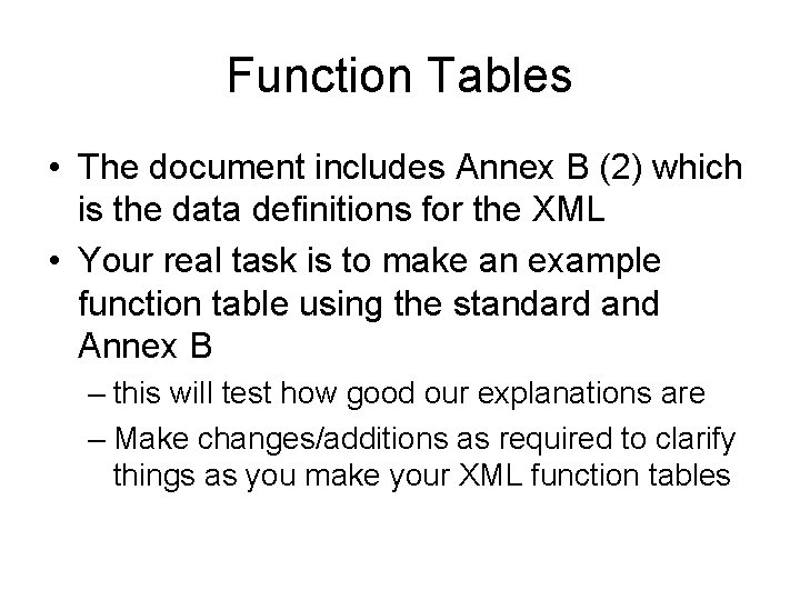 Function Tables • The document includes Annex B (2) which is the data definitions