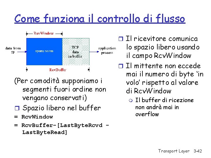 Come funziona il controllo di flusso r Il ricevitore comunica (Per comodità supponiamo i