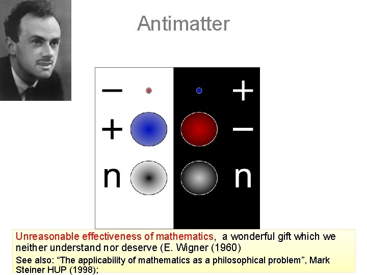Antimatter Quantum Mechanics + Relativity = antimatter Paul + Dirac 19021984 Unreasonable effectiveness of