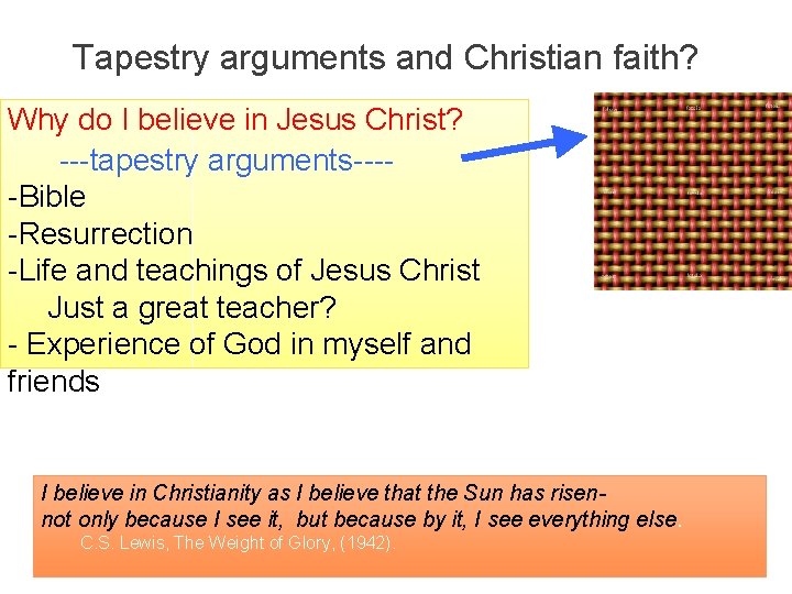 Tapestry arguments and Christian faith? Why do I believe in Jesus Christ? ---tapestry arguments----Bible