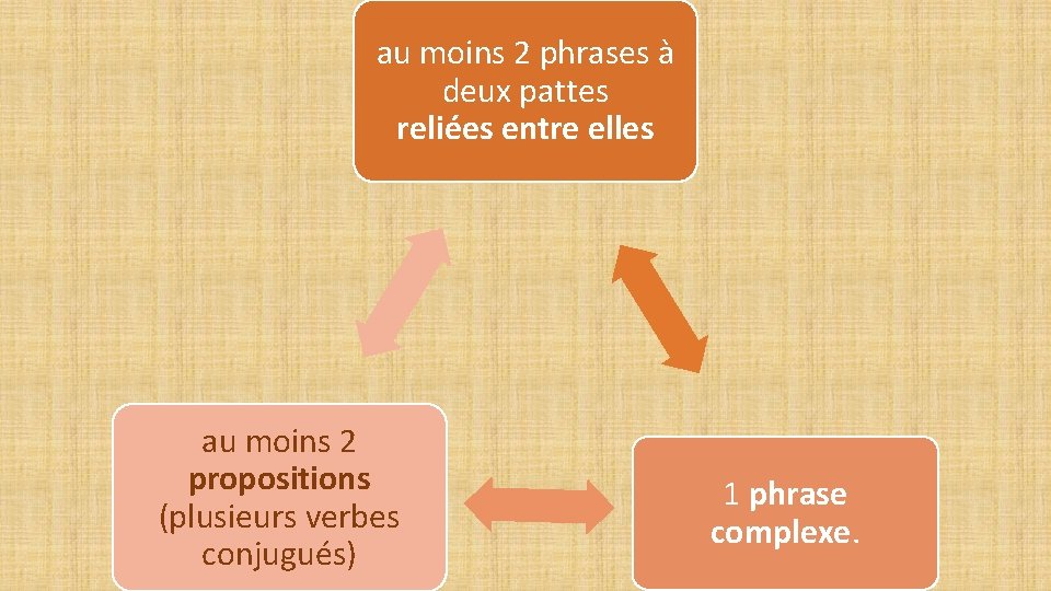 au moins 2 phrases à deux pattes reliées entre elles au moins 2 propositions