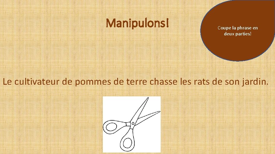 Manipulons! Coupe la phrase en deux parties! Le cultivateur de pommes de terre chasse