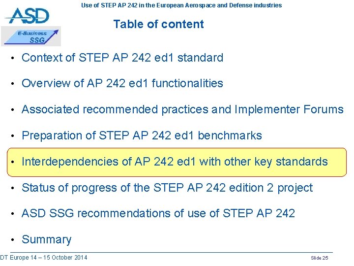 Use of STEP AP 242 in the European Aerospace and Defense industries Table of