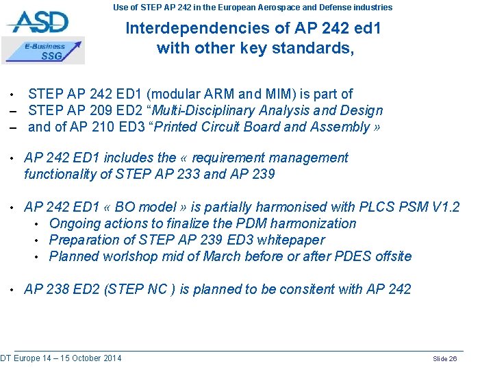 Use of STEP AP 242 in the European Aerospace and Defense industries Interdependencies of