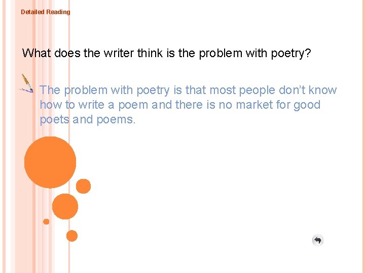 Detailed Reading What does the writer think is the problem with poetry? The problem