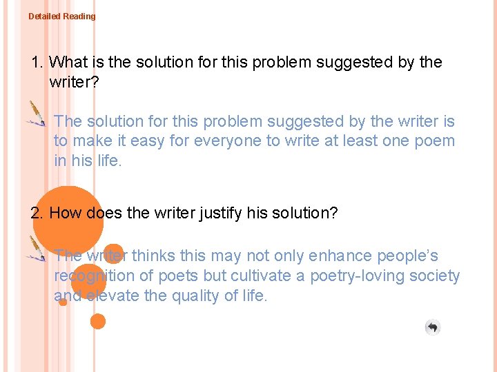 Detailed Reading 1. What is the solution for this problem suggested by the writer?