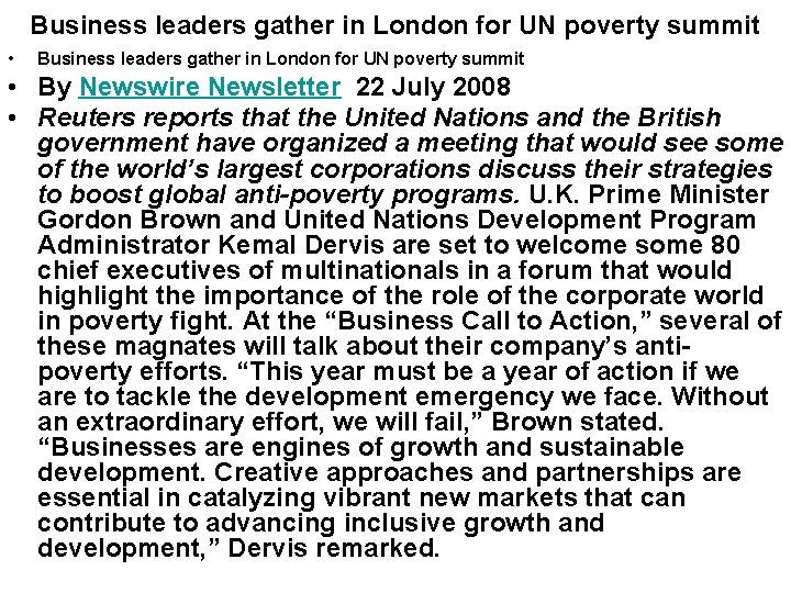 Business leaders gather in London for UN poverty summit • Business leaders gather in