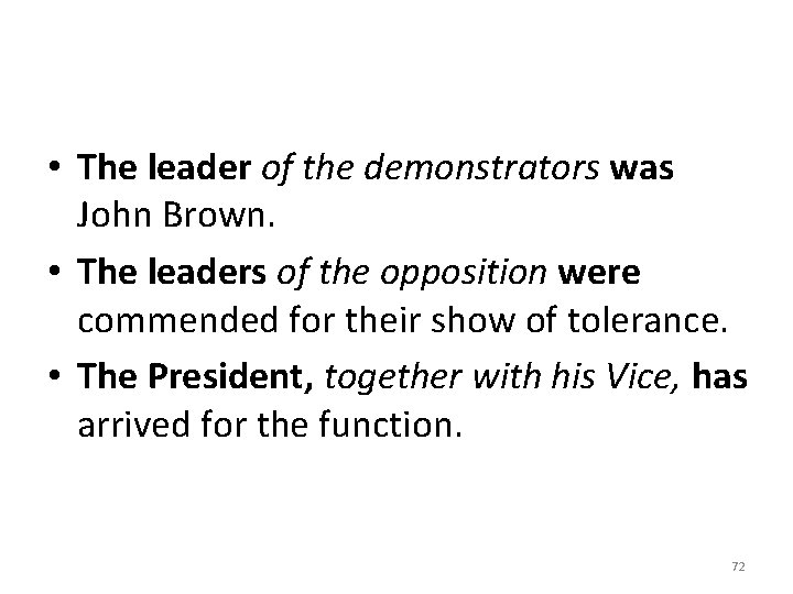  • The leader of the demonstrators was John Brown. • The leaders of