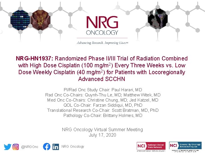 NRG-HN 1937: Randomized Phase II/III Trial of Radiation Combined with High Dose Cisplatin (100