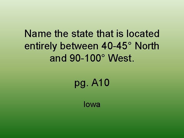 Name the state that is located entirely between 40 -45° North and 90 -100°