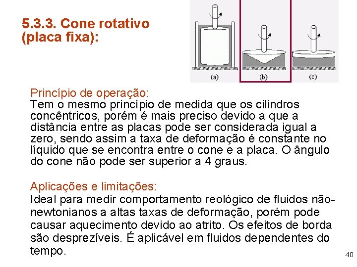5. 3. 3. Cone rotativo (placa fixa): Princípio de operação: Tem o mesmo princípio