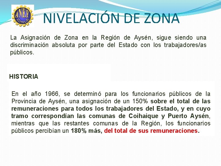 NIVELACIÓN DE ZONA La Asignación de Zona en la Región de Aysén, sigue siendo