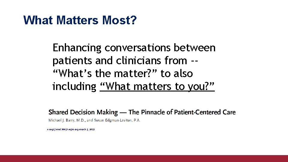 What Matters to You? What Matters Most? Enhancing conversations between patients and clinicians from