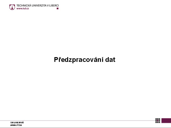Předzpracování dat SHLUKOVÁ ANALÝZA 