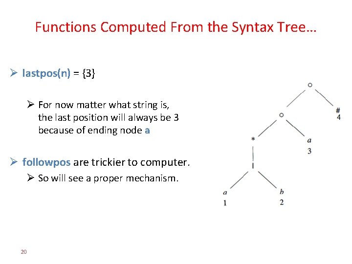 Functions Computed From the Syntax Tree… Ø lastpos(n) = {3} Ø For now matter