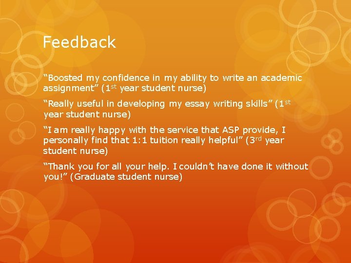 Feedback “Boosted my confidence in my ability to write an academic assignment” (1 st
