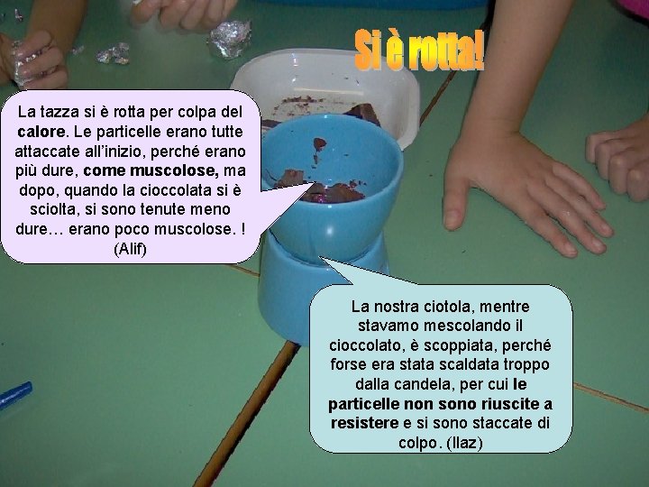 La tazza si è rotta per colpa del calore. Le particelle erano tutte attaccate