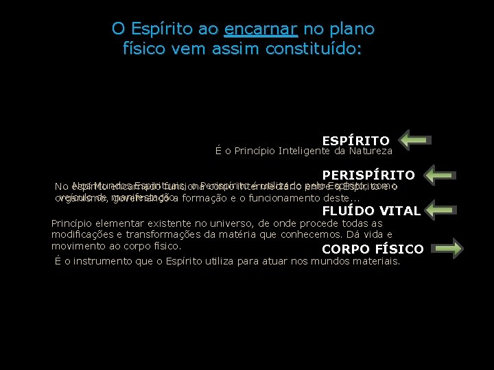 O Espírito ao encarnar no plano físico vem assim constituído: ESPÍRITO É o Princípio O Espírito ao encarnar no plano físico vem assim constituído: ESPÍRITO É o Princípio