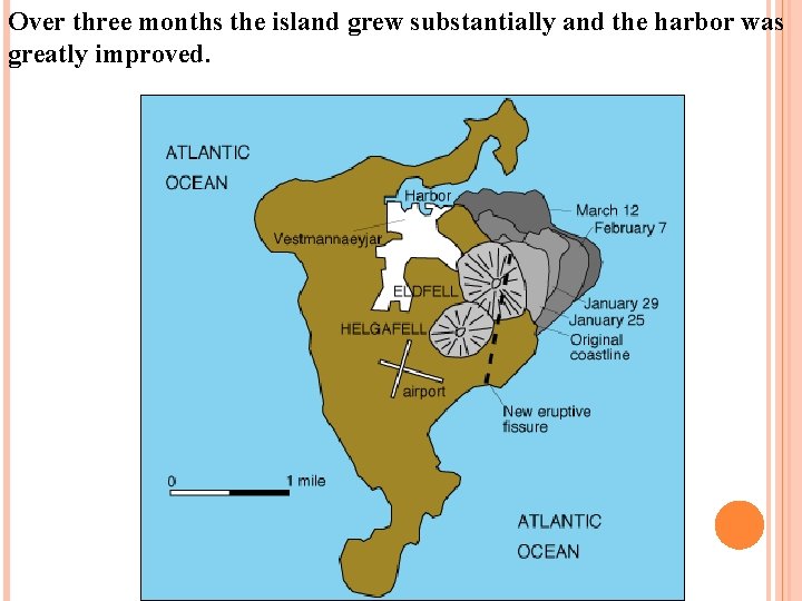 Over three months the island grew substantially and the harbor was greatly improved. 