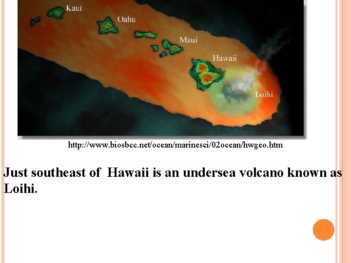 http: //www. biosbcc. net/ocean/marinesci/02 ocean/hwgeo. htm Just southeast of Hawaii is an undersea volcano