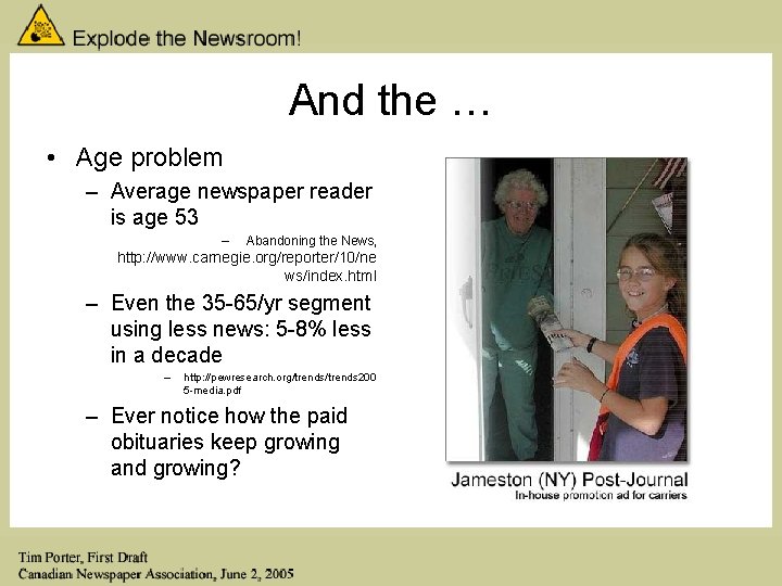 And the … • Age problem – Average newspaper reader is age 53 –