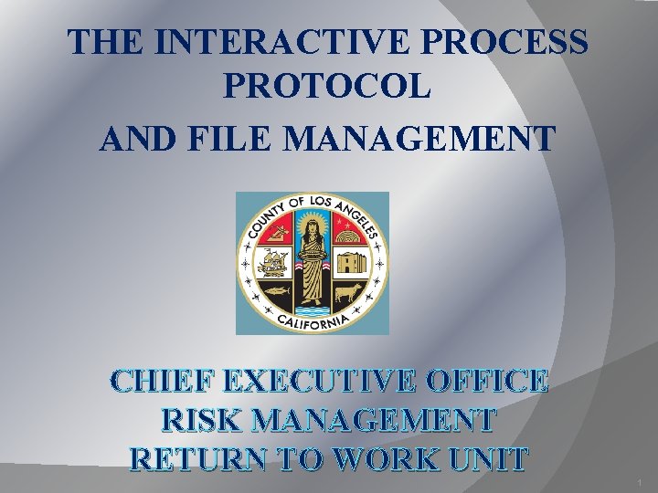 THE INTERACTIVE PROCESS PROTOCOL AND FILE MANAGEMENT CHIEF EXECUTIVE OFFICE RISK MANAGEMENT RETURN TO THE INTERACTIVE PROCESS PROTOCOL AND FILE MANAGEMENT CHIEF EXECUTIVE OFFICE RISK MANAGEMENT RETURN TO
