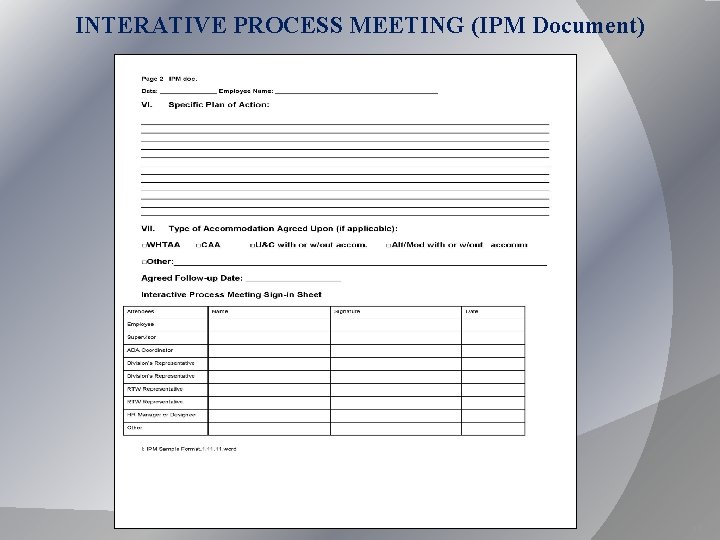 INTERATIVE PROCESS MEETING (IPM Document) 11 INTERATIVE PROCESS MEETING (IPM Document) 11