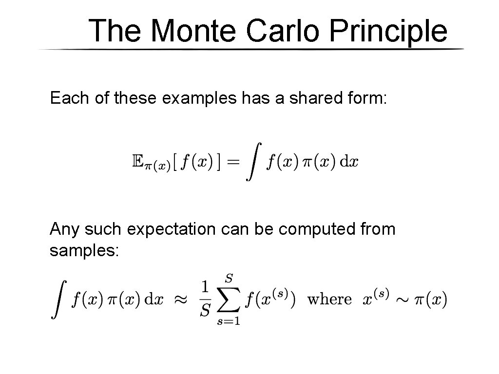 The Monte Carlo Principle Each of these examples has a shared form: Any such The Monte Carlo Principle Each of these examples has a shared form: Any such