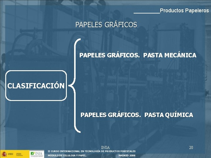 _____Productos Papeleros PAPELES GRÁFICOS. PASTA MECÁNICA CLASIFICACIÓN PAPELES GRÁFICOS. PASTA QUÍMICA INIA 20 