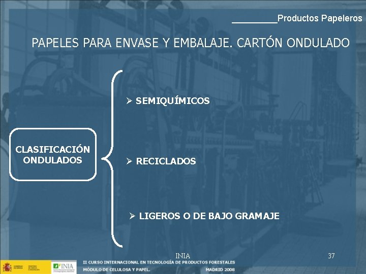 _____Productos Papeleros PAPELES PARA ENVASE Y EMBALAJE. CARTÓN ONDULADO Ø SEMIQUÍMICOS CLASIFICACIÓN ONDULADOS Ø