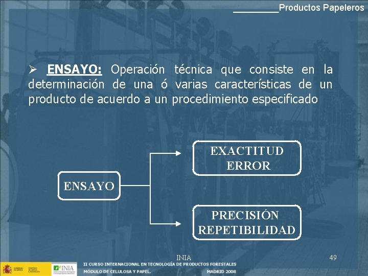 _____Productos Papeleros Ø ENSAYO: Operación técnica que consiste en la determinación de una ó