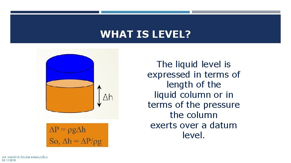 WHAT IS LEVEL? The liquid level is expressed in terms of length of the