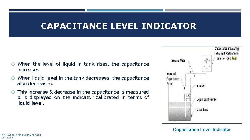 CAPACITANCE LEVEL INDICATOR When the level of liquid in tank rises, the capacitance increases.