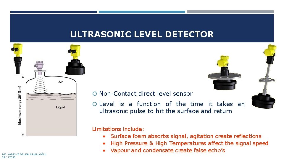 ULTRASONIC LEVEL DETECTOR Non-Contact direct level sensor Level is a function of the time