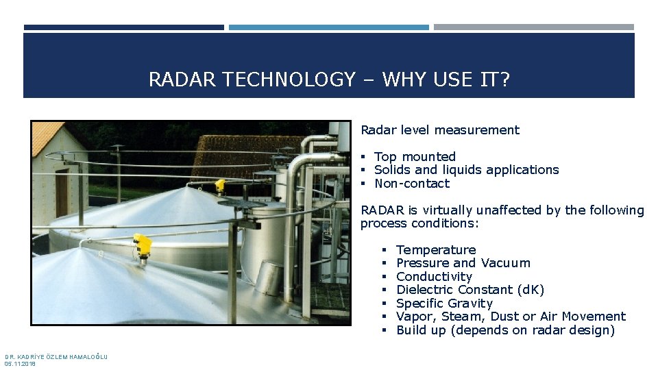 RADAR TECHNOLOGY – WHY USE IT? Radar level measurement § Top mounted § Solids