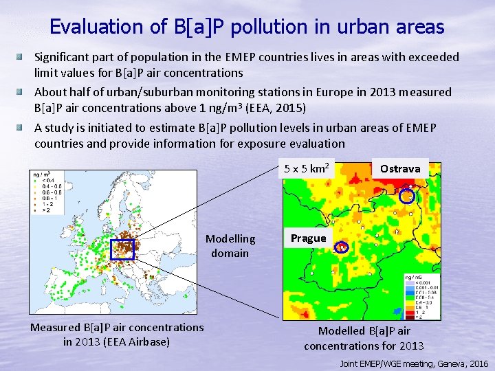 Evaluation of B[a]P pollution in urban areas Significant part of population in the EMEP