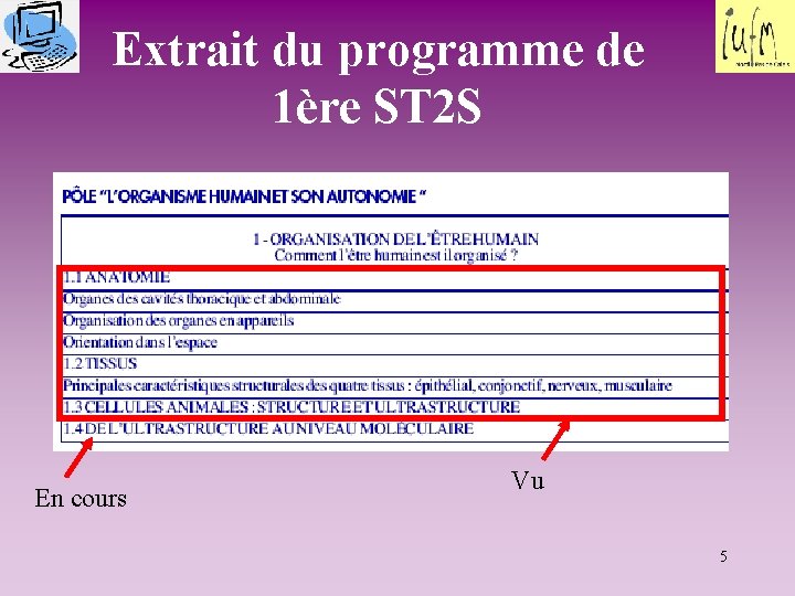 Extrait du programme de 1ère ST 2 S En cours Vu 5 