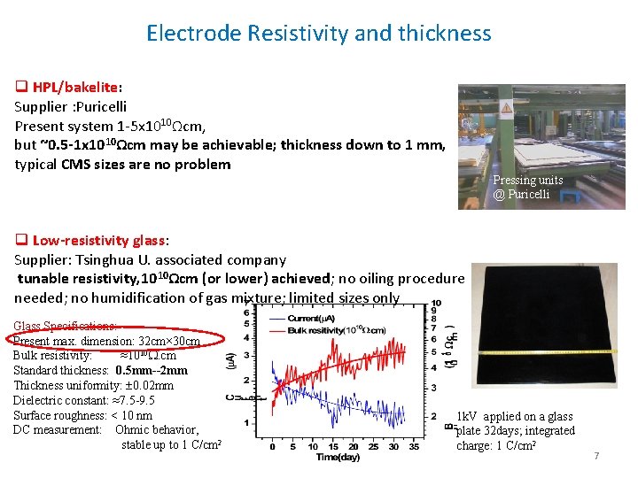 Electrode Resistivity and thickness q HPL/bakelite: Supplier : Puricelli Present system 1 -5 x