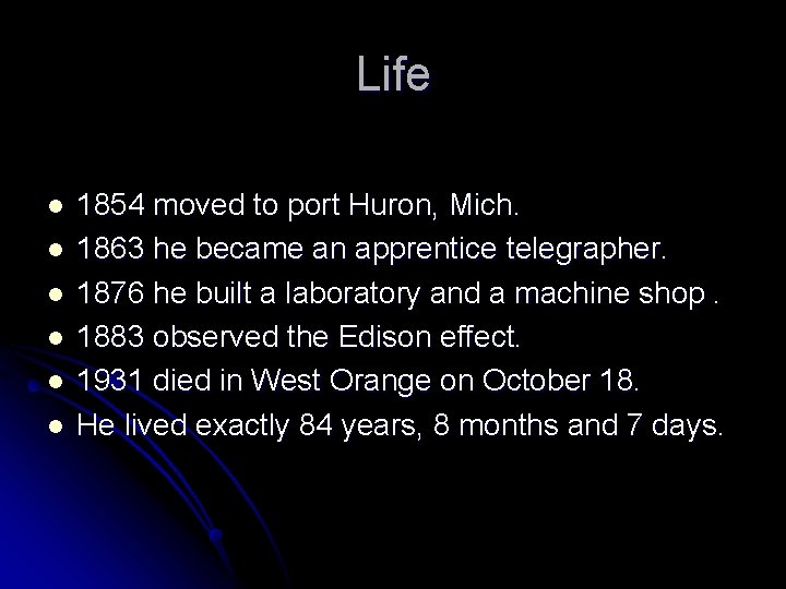 Life l l l 1854 moved to port Huron, Mich. 1863 he became an