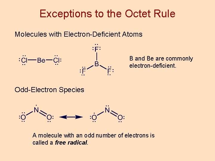 Exceptions to the Octet Rule Molecules with Electron-Deficient Atoms B and Be are commonly