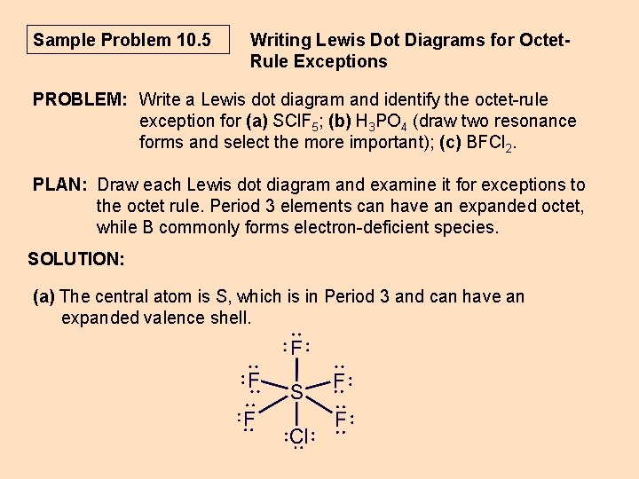 Sample Problem 10. 5 Writing Lewis Dot Diagrams for Octet. Rule Exceptions PROBLEM: Write