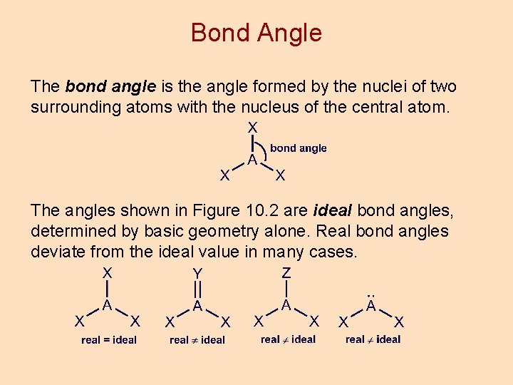 Bond Angle The bond angle is the angle formed by the nuclei of two